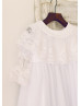 Long Sleeves White Lace Tulle Flower Girl Dress With Attached Cape